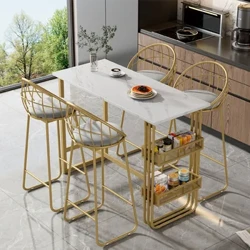 5-piece set na may 1 bar table(120×48×100cm)at 4 bar chair,modernong bar table set,velvet upholstery at kulay gintong frame na bakal