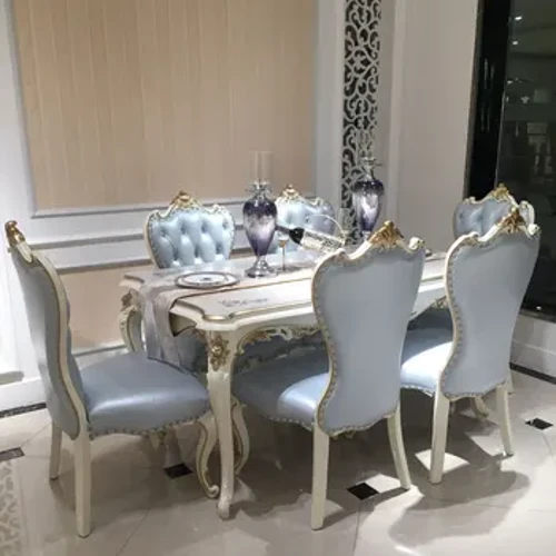 Bàn ghế ăn gỗ nguyên khối Châu Âu tại nhà nhà hàng mới đàn piano cổ điển sơn chạm khắc ghế ăn 6 người kết hợp đồng