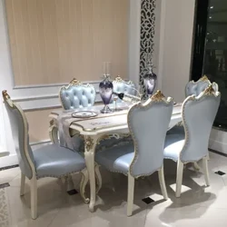 Bàn ghế ăn gỗ nguyên khối Châu Âu tại nhà nhà hàng mới đàn piano cổ điển sơn chạm khắc ghế ăn 6 người kết hợp đồng
