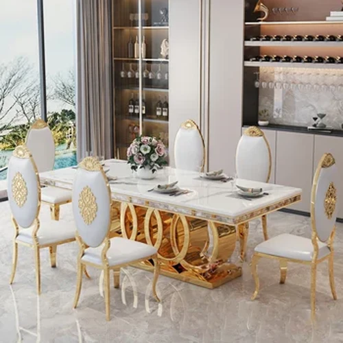 New 2024 Light Luxury Marble Dining Table and Chair Combination Post-modern Simple Household Rock Plate Dining Table