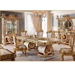 Bộ bàn ăn hoàng gia Châu Âu 6 chỗ ngồi sang trọng bàn ăn bằng gỗ nguyên khối nội thất phòng ăn Pháp