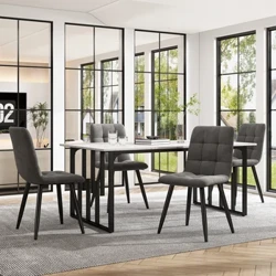 Grupo de jantar (5 peças), mesa de jantar com conjunto de 4 cadeiras, mesa de cozinha 140x80cm com pés de metal preto, mesa de MDF branca