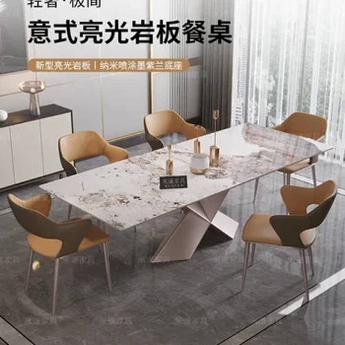 Bright luxury stone creative dining chair combination Italian SLATE table rectangular modern light luxury Nordic custom furnitur