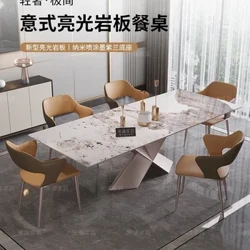 Maliwanag na luxury stone creative dining chair combination Italian SLATE table rectangular modern light luxury Nordic custom furniture