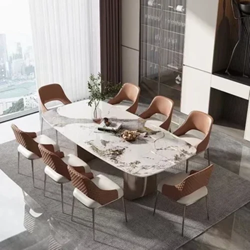 Mới 2024 Bộ Phòng Ăn Hiện Đại Bộ Bàn Ăn Bằng Kim Loại Đá Cẩm Thạch Với 6 Ghế Bàn Ghế Cho Nhà Hàng
