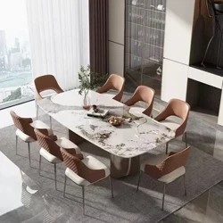 Mới 2024 Bộ Phòng Ăn Hiện Đại Bộ Bàn Ăn Bằng Kim Loại Đá Cẩm Thạch Với 6 Ghế Bàn Ghế Cho Nhà Hàng