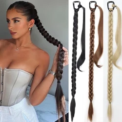 Hoʻonui ʻia ʻo Synthetic Braided Rubber Band Hairpiece Pony huelo me ka naki lauoho no nā wahine i ka fiber wela wela.