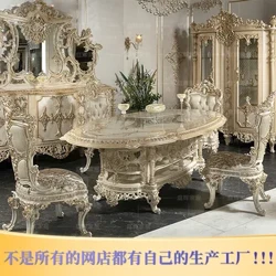 Phong cách châu Âu cung điện kết hợp bàn ghế khắc gỗ nguyên khối Biệt thự gia đình lớn kiểu Pháp Nội thất nhà hàng sang trọng