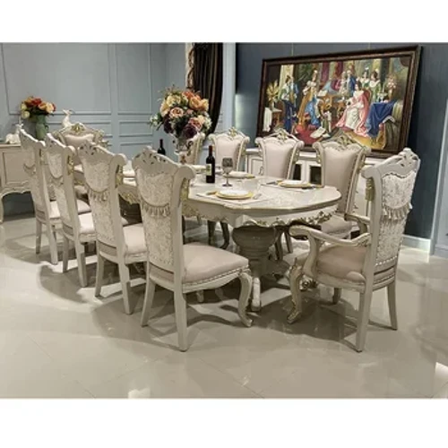 European style solid wood dining table rectangular large family cloth dining table and chair combination simple neoclassical 8-p