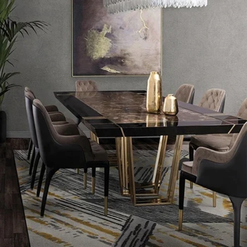 Meja makan elegant mewah marmer luxury 8 upuan dining table set modernong marble top dining table for sale