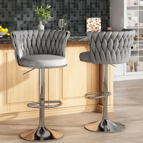 Bộ 2 Ghế Quầy Bar nhung AWQM, Ghế đẩu có chiều cao tương ứng, Ghế đảo bếp có thể điều chỉnh, Ghế xoay bọc nệm