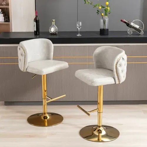 360°Swivel Bar Stools Set of 2 ma Fetuuna'i Nofo Maualuluga, Fa'aonaponei PU Upholstered Nofoa Fa'avae Chrome ma fa'amau Fa'amau tua