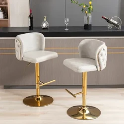 Stóil Bharra Sclóine 360° Set de 2 le hAirde Suíocháin Inchoigeartaithe, Cathaoirligh Barra Bunáite Chrome Nua-Aimseartha PU le Cuasaithe le Cúl Button
