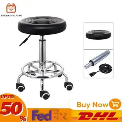 360° Nani Nani ka noho kaʻa kaʻa hana 44-57cm kiʻekiʻe hiki ke hoʻoponopono ʻia i ka Hydraulic Rolling Stool no ka Home/Keʻena/Bar ʻEleʻele Keʻokeʻo
