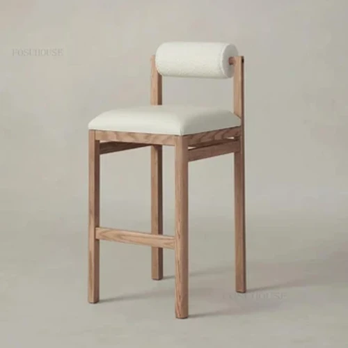 Europäische Barstühle aus Massivholz, moderne minimalistische Hochstühle für zu Hause, Retro-Barhocker, Designer-Barstuhl für Cafés, Rezeption, Empfang
