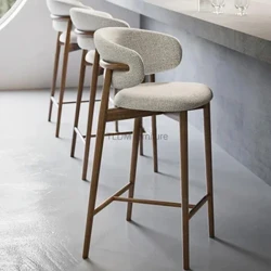 Nordic Light Luxury Solid Wood Bar Chairs Modern Home Kitchen High Bar Stools Designer Fabric Backrest Stools para sa Bar Furniture