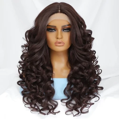 Màu Nâu Đen Bộ Tóc Giả Xoăn Tổng Hợp Phối Ren Phía Trước Bộ Tóc Giả Dành Cho Nữ Glueless Tóc Vàng Cam Nữ Ren Tóc Giả 13X4X1 Cosplay Tóc Sử Dụng Hàng Ngày