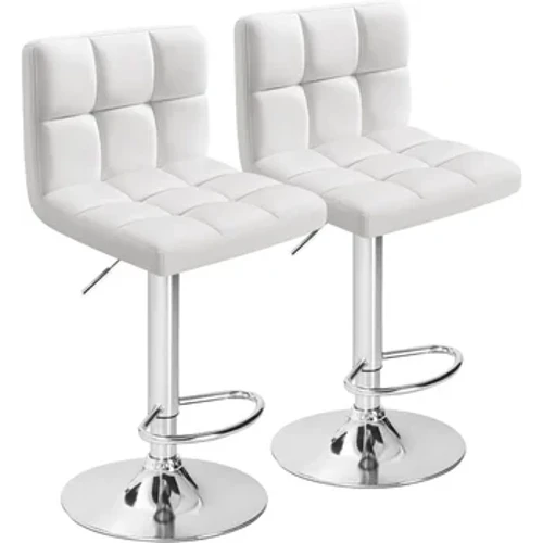 Furmax Bar Stools Modern Pu Leather Swivel Adjustable Hydraulic Square Counter Height Set ng 2 (Puti)