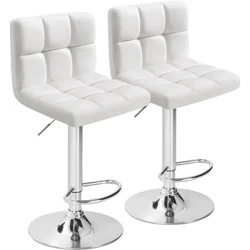 I-Furmax Bar Stools Yesimanjemanje ye-Pu Leather Swivel Adjustable Hydraulic Square Counter Height Isethi engu-2 (Emhlophe)
