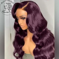 Màu Burgundy Đậm Ren Mặt Trước Bộ Tóc Giả Màu Tím Sâu Sóng Thân Ren Tóc Giả Dành Cho Nữ 13X4 HD Ren Mặt Trước Bộ Tóc Giả Preplucked tóc Tổng Hợp 30Inch