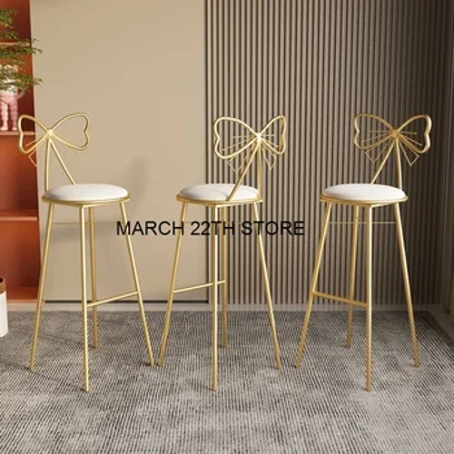 Europäischer Goldbarhocker Luxusmetall Kunstleder Moderne hohe Barstühle Weiß Wohnzimmer Taburetes De Bar Wohnmöbel