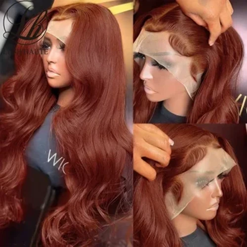 ʻO ka ʻulaʻula ʻulaʻula Lace Front Wig Synthetic Chocolate Brown Body Wave Wig Omber ʻulaʻula Lace Frontal Wig i ʻohi mua ʻia me ka lauoho pēpē