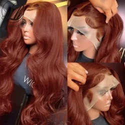 Roodbruine Kanten Pruiken Synthetische Chocoladebruine Body Wave Pruik Omber Rode Kanten Frontale Pruik Pre Geplukt Met Babyhaar