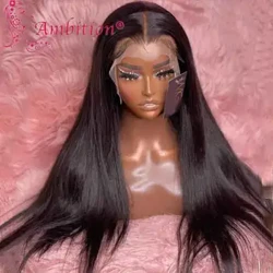 #1B OFF NEGRO FIBRAS DE ALTO ALTO RECTIO SINTÉTICO 13X6 PEDILLA DE LACA SIN GLUIS PREPLUBILIDADES 180% Pelucas de cabello de densidad completa encaje transparente