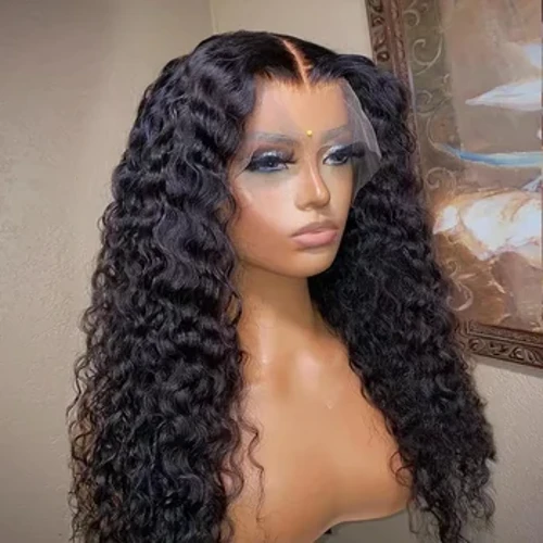 Deep Wave Lace Front Wig Synthetic Long Curly Hair Wig HD Transparent Lace Closure Wig Glueless 180% Density Wig para sa Babae