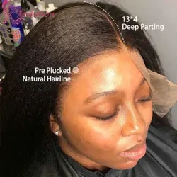Kinky Straight Preplucked Glueless Lace Front Wig 250% Density Lace Wigs fa'atasi ai ma Laulu Pepe e tetee atu i le vevela fa'alava fa'asu'i.