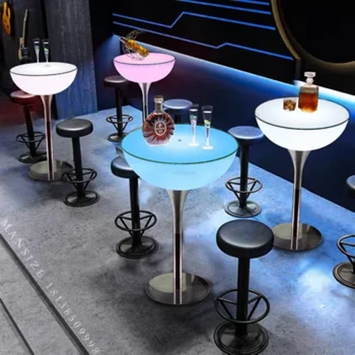 Creative Led Luminous Bar Table Light Luxury Bar Furniture Kitchen High Desk Round Home Bar Table and Chair KTV Bar Small Table