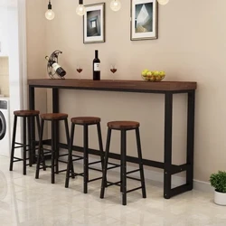 Wrought Iron Solid Wood Home Bar Table Mahaba Laban sa Wall High Table Tea Shop Coffee Bar Table Bar Furniture