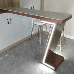 Rock Slab Bar Tables with Lamp Nordic Kitchen Furniture Light Luxury Balcony High Table Leisure Long Table Home Restaurant Table