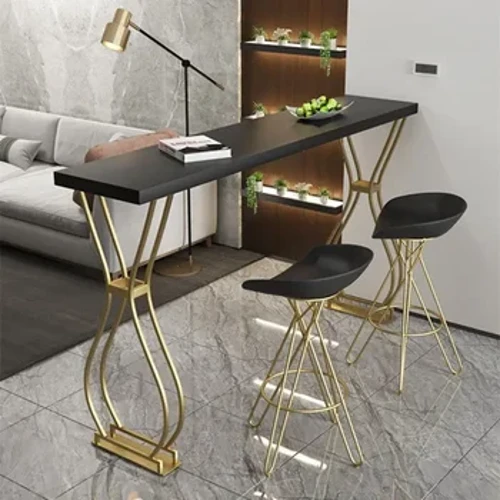 Table de Bar de luxe en bois massif, maison, magasin de thé au lait, longue Table murale haute, combinaison de chaises en fer forgé
