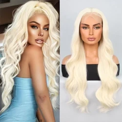 13x4 pré-arrancado com cabelo de bebê para mulheres 26 Polegada platina loira peruca dianteira do laço onda longa fibra sintética resistente ao calor