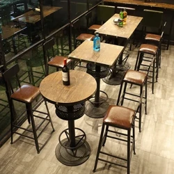 Tables de Bar, chaises, Tables à pieds hauts, tabourets hauts en fer, transparent, magasin de thé au lait, meubles de Bar longs contre le mur
