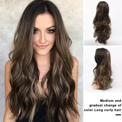 Highlight Perück Zentrendeelt Braun Laang Wellen Curly Perücke laang dauerhaft Voll Spëtzekappen Hoer Synthetesch Perücke Fir Fraen All Dag Benotzung