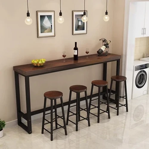 Logam Meja Bar Sempit Kayu Persegi Tinggi Meja Makan Hitam Minimalis Midcentury Muebles De Cocina Perabot Ruang Tamu