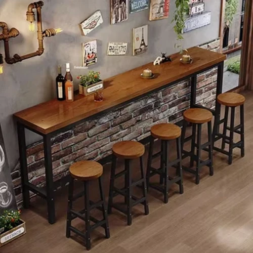 Eğlence Demir Sanat Bar Masaları Retro Mutfak Mobilya Ev Ahşap Yüksek Masa Balkon Duvar Uzun Masa Cafe Masa ve Sandalye Seti