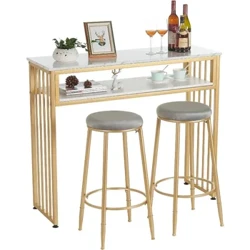 Bàn bar vàng, Bàn quán rượu cao cấp cho nhà bếp, Bàn ăn hiện đại có kệ đựng đồ mở, Quầy rượu
