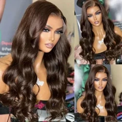 ʻEleʻele ʻeleʻele Synthetic 13X4 Lace Front Wigs Chocolate Long Deep Brown Lace Frontal Pre unu ʻia me ka lauoho pēpē 180% Density Fiber