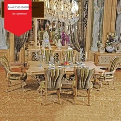 Avrupa tarzı oyma masif ahşap uzun yemek masası İtalyan villa mobilyaları Fransız yüksek kaliteli yemek masası ve sandalye kombinasyonu