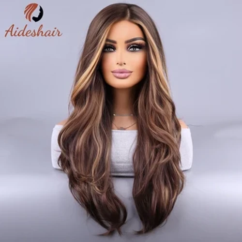 Tóc giả màu nâu Châu Âu và Mỹ Tóc giả tổng hợp dài xoăn gợn sóng dành cho nữ để sử dụng trong bữa tiệc hàng ngày