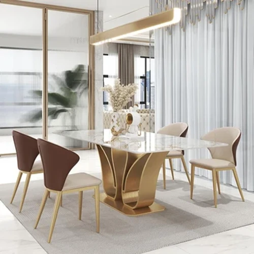 Table à manger de luxe, Table d'île de jardin, ensemble de 1.8m et 6 chaises, mobilier en marbre doré, Design créatif, Mesa Comedor