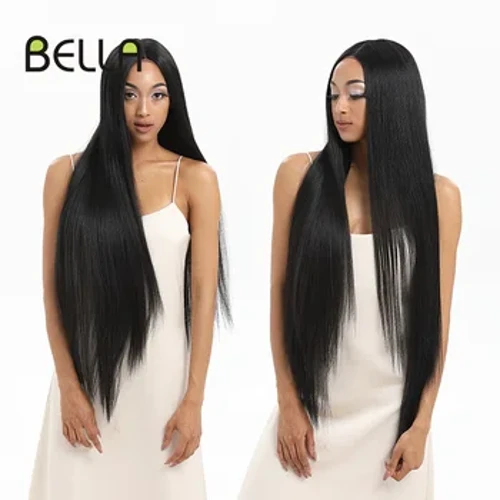 Bella, glatte synthetische Lace-Perücke, 38 Zoll, superlanges, glattes Haar Lace-Front-Perücke, Lolita, Rosa, Blond, Cosplay-Perücke für Damen