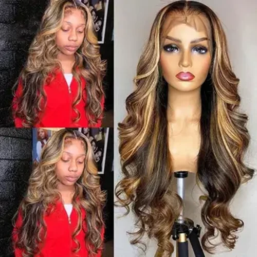 Women Long Curly Wig Gitnang Bahagi Silky Heat Resistant High Temperature Fiber Ladies Gradient Color Front Lace Synthetic Hair