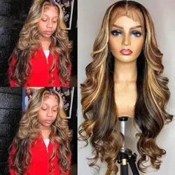 Perruque Lace Front Wig synthétique bouclée longue pour femmes, cheveux soyeux en Fiber de haute température avec raie centrale, couleur dégradée, résistant à la chaleur