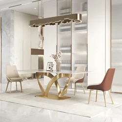 Bộ Mới 6 Bàn Ăn Ghế1.8m Bàn Đá Cẩm Thạch Tùy Chỉnh Đế Kim Loại Bàn Đảo Nhà Hàng Sang Trọng Nội Thất Phòng Esstische