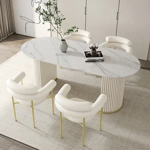 Bắc Âu Đá Phiến Bàn Ăn Cho Nội Thất Gia Đình Hình Elip Bàn Ăn Kem Phong Cách Hộ Gia Đình Ánh Sáng Nhà Hàng Cao Cấp Bàn Cao Cấp