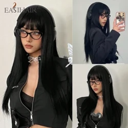 EASIHAIR Dài Mượt Thẳng Tổng Hợp Bộ Tóc Giả Với Nổ Đen Cosplay Gothic Tóc Giả Dành Cho Nữ Tự Nhiên Chịu Nhiệt Tóc Giả